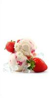 Delicious strawberry ice cream served with fresh strawberries and ice for a delightful dessert experience photo
