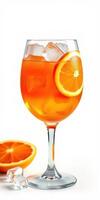 Refreshing orange cocktail with ice and citrus garnishes on a white background for summer enjoyment photo