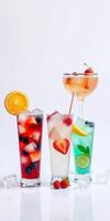 Colorful non-alcoholic drinks arranged beautifully on a light background during a summer celebration photo