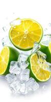 Fresh limes and ice cubes create a refreshing and vibrant composition perfect for summer drinks photo