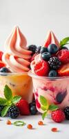 Delicious frozen desserts topped with fresh berries create a vibrant treat for warm days photo