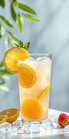 Refreshing lemonade with citrus slices served on a bright summer day photo