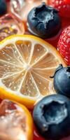 Fresh citrus and berries arranged together showcasing vibrant colors and textures for a summer refreshment photo
