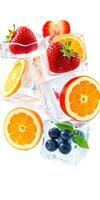 Fresh fruit and ice cubes create a vibrant and refreshing drink arrangement photo