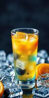 Refreshing citrus cocktail served over ice with vibrant colors in a glass photo