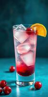 Refreshing cranberry lemonade served over ice with a slice of orange and fresh cranberries, ideal for summer enjoyment at a casual gathering photo