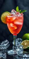 Refreshing summer cocktail with ice, lemon, and mint served in a stylish glass photo