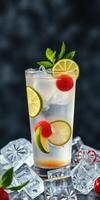 Refreshing cocktail with citrus and mint served over ice in an elegant glass photo