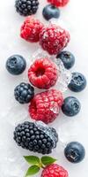Fresh frozen berries on ice with vibrant colors and rich textures creating a summer vibe photo