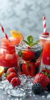 Refreshing summer berry drinks with ice and vibrant colors in a cozy setting photo