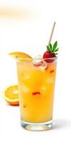 Refreshing tropical drink served with fresh fruit garnishes in a clear glass photo