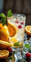 Refreshing summer drink featuring citrus and berries garnished with mint photo