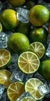 Fresh limes and ice cubes create a refreshing display for summer beverages and culinary delights photo