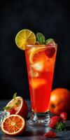 Refreshing citrus cocktail with vibrant colors and fresh ingredients served on a dark background photo