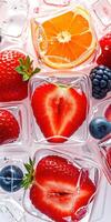 Fresh fruit and ice cubes create a vibrant and refreshing display of summer flavors photo