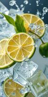 Refreshing lemons and limes on ice create a vibrant drink display in a cool setting photo