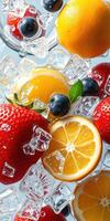 Fresh fruits and ice cubes create a vibrant summer refreshment ready for enjoyment photo