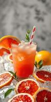 Refreshing citrus drink garnished with blood orange slices on ice photo