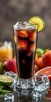 Refreshing beverage with ice and citrus garnishes, perfect for warm weather gatherings and summer celebrations photo