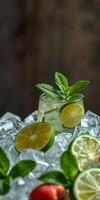 Refreshing cocktail served with fresh mint and lime over crushed ice in a stylish setting photo