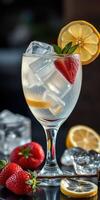 Refreshing summer drink with strawberries and lemon at a stylish setting photo