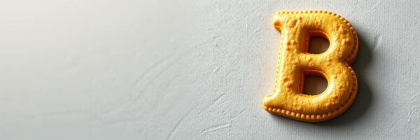 Golden letter B shaped cookie resting on a neutral surface during a casual baking session photo