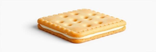 Cream-filled cookie placed on a white background highlighting its texture and layers photo
