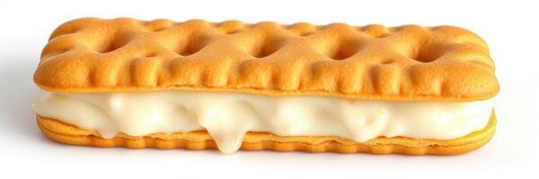 Creamy dessert sandwiched between two layers of golden wafers with a smooth filling photo