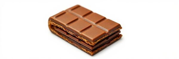 Delicious chocolate bar with creamy filling and crisp layers presented on a white background for a confectionery display photo