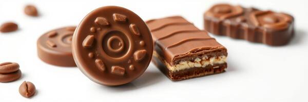 Delicious assortment of chocolate confections arranged elegantly on a white surface photo
