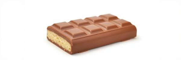 Chocolate candy bar with a smooth caramel filling presented in a minimalist style on a white background photo