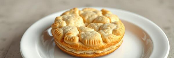 Delicious pastry dessert served on a white plate in a cozy setting photo