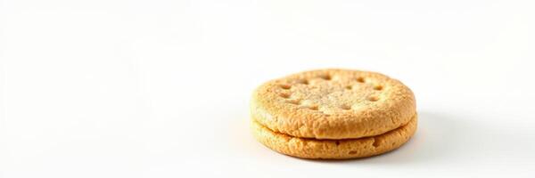Delicious round cookies stacked on a plain background offering a tempting dessert option ideal for any occasion photo