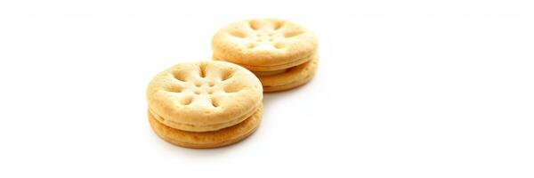 Delicious cream-filled cookies arranged on a white background, perfect for any dessert platter or snack time photo