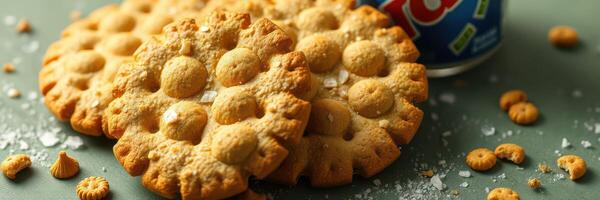 delicioso hecho en casa galletas arreglado en un mesa siguiente a un refrescante bebida durante un acogedor tarde reunión foto