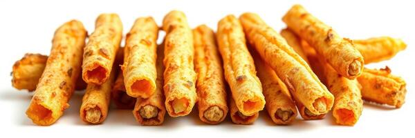 Crunchy snack sticks arranged in a neat pile ready for a delicious treat at a casual gathering photo