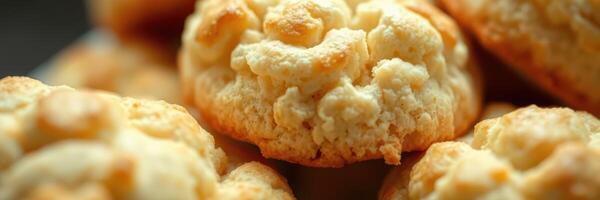 Sweet and fluffy homemade cookies with a golden brown texture on display in a cozy kitchen setting photo