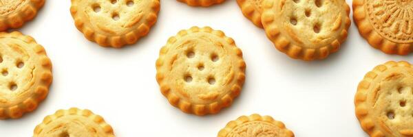 Assorted freshly baked cookies arranged neatly on a white surface for a delightful treat experience photo