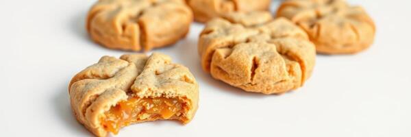 Delicious homemade cookies with filling on a clean white surface photo