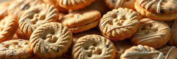 Delicious cookies arranged in a delightful pattern showcasing their intricate designs and textures photo