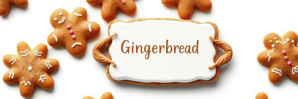 Deliciously decorated gingerbread cookies arranged with a festive name tag for holiday celebrations photo