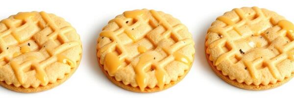 Delicious cookies showcasing a unique lattice pattern and creamy filling perfect for dessert lovers photo