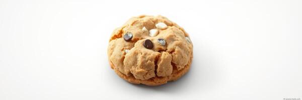 Delicious cookie with chocolate and white chocolate chips on a clean, white background ready for a sweet treat photo