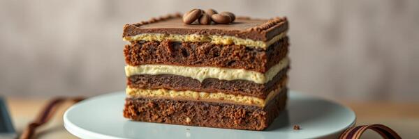Chocolate dessert layered with rich cream and topped with coffee beans for a delightful treat photo