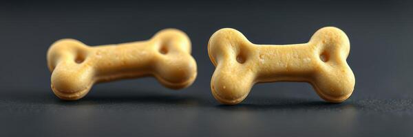 Dog treats shaped like bones, suitable for pets, displayed on a dark surface photo