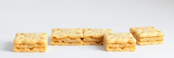 Delicious layers of crispy cookies arranged artistically on a clean surface for an appetizing presentation photo