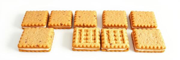 Unique arrangement of cookies displayed on a white background for creative culinary presentation photo
