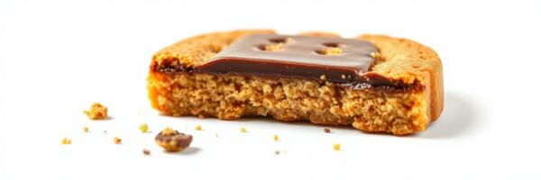 Delicious chocolate-filled cookie with a partial view showcasing its texture and layers photo