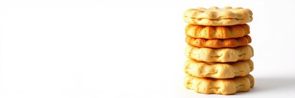 Stack of freshly baked cookies on a white background at a bakery photo