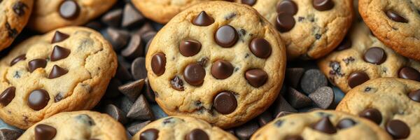 Cookies with chocolate chips arranged beautifully on a dark background highlight a delicious treat for any occasion or gathering photo